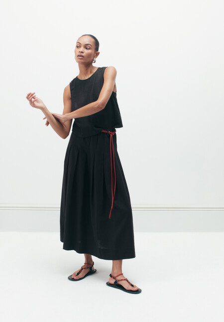 Ivy Pleated Linen Blend Midi Skirt